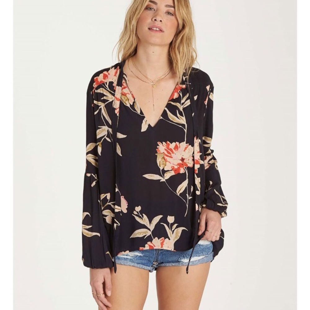 Billabong Birds on High Print Tie Neck Blouse